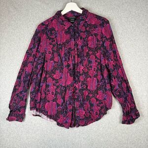 Disney Villians Womens Size 0 Large Button Front Shirt Red Black Long Sleeve